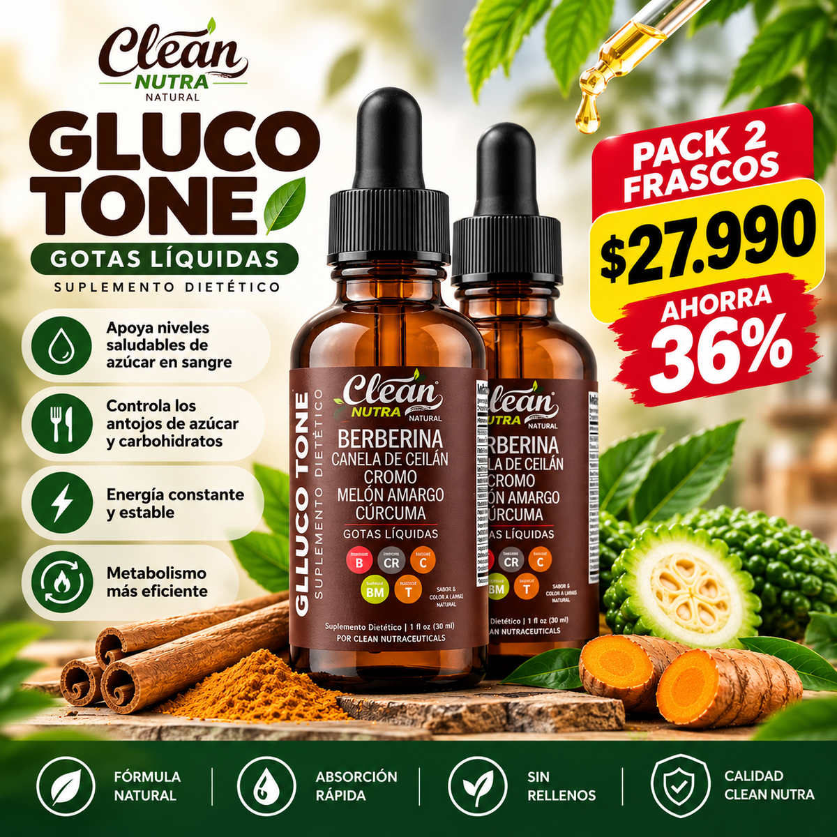 Gluco Tone | Berberina Líquida con Canela de Ceilán y Cromo