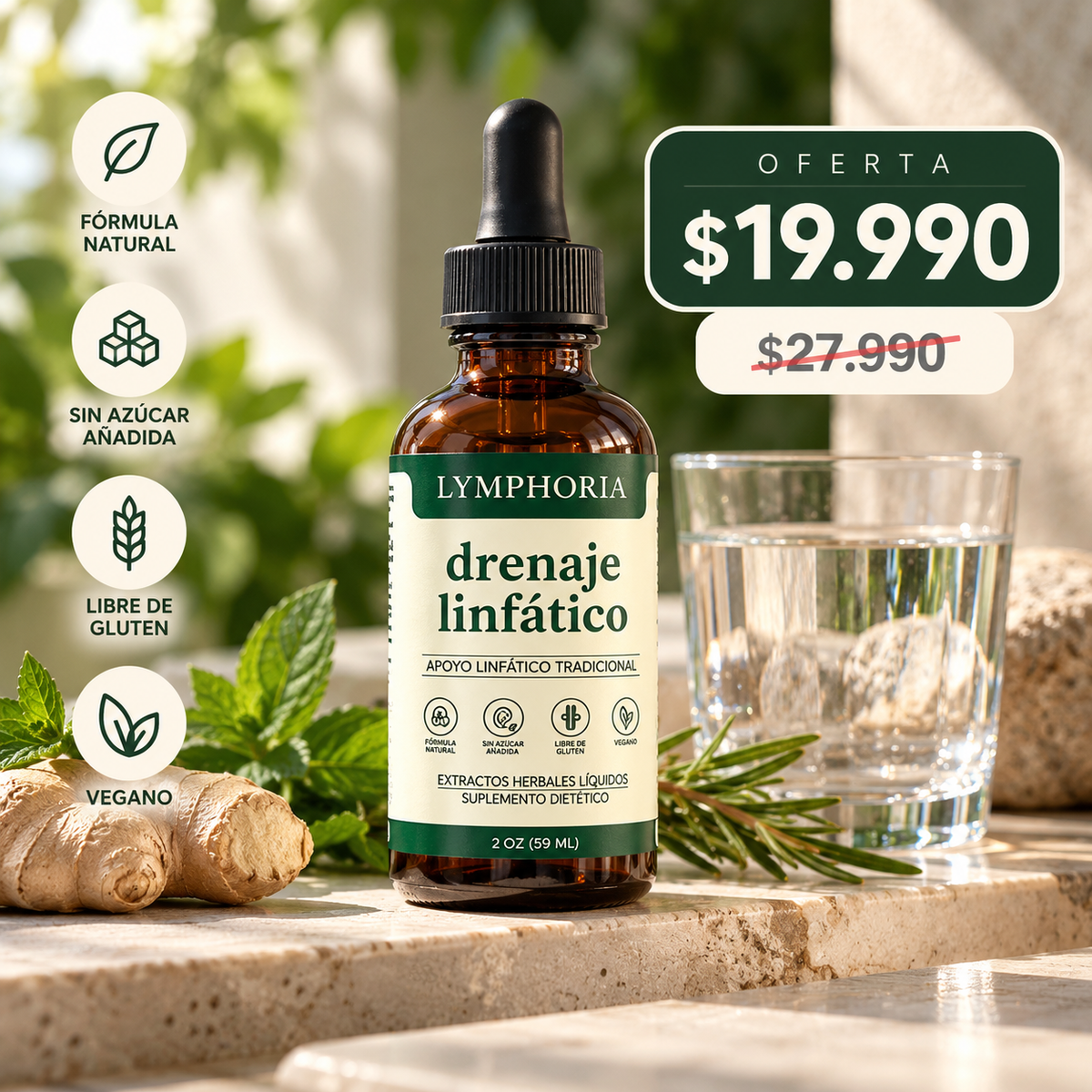 🌿 LYMPHORIA™ | Gotas de Drenaje Linfático Natural – 59 ml 💚